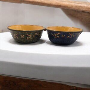 Set Of 2 Vintage Hand-Painted Casa Christina Ceramic Bowls With Floral Interior